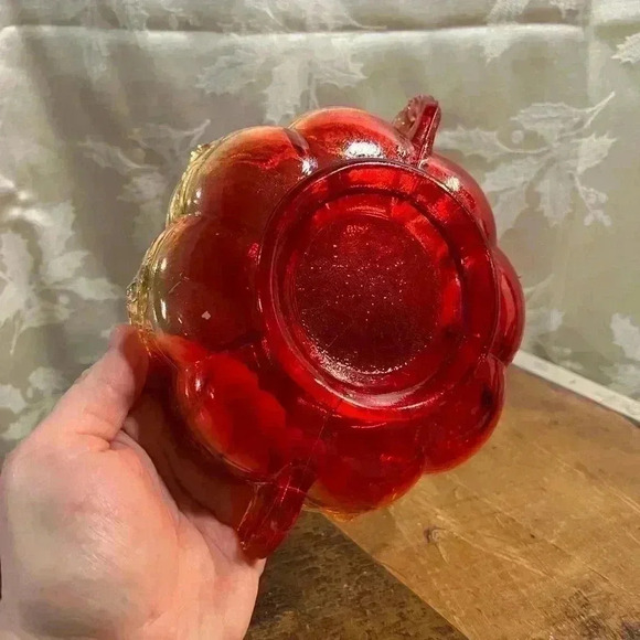 Vintage Amberina Jeannette Glass Trinket  Bowl Double Handled Dish - Picture 4 of 4